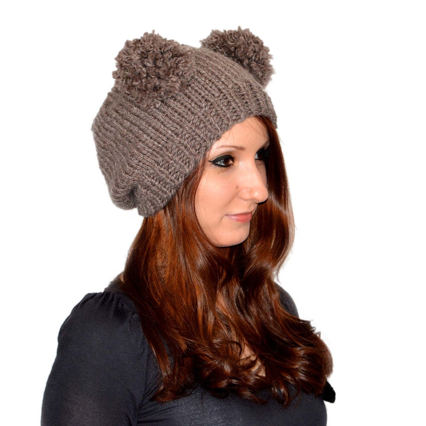 Bear Ear Beanie or Womens Double Pom Pom Hat Bear Ears Hat Custom Winter Hat