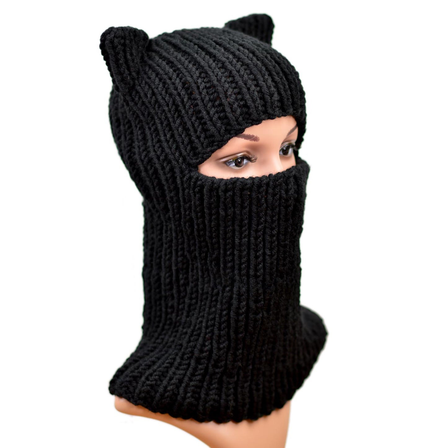 Black Cat Ear Balaclava Cat Ear Beanie Cat Ski Mask Cat Ear Hat Cat Hood Hat