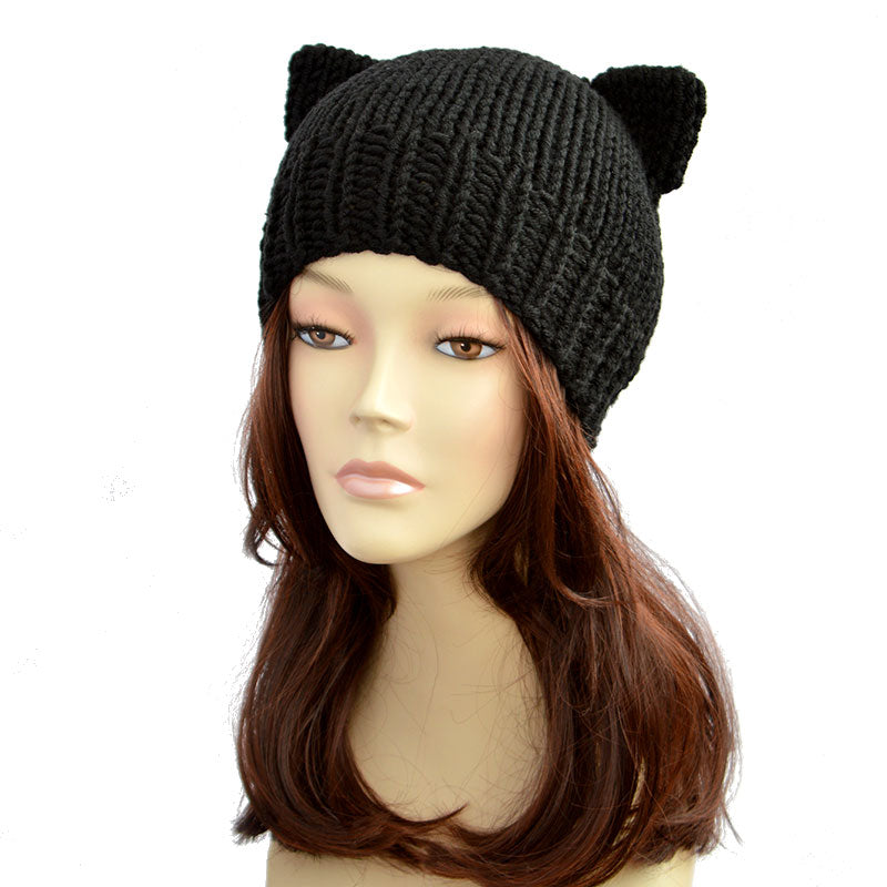 Cat Ear Beanie Hand Knitted Cat Hat with Cat Ears Hand Knitted Cat Beanie