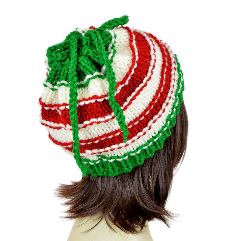 Christmas Hat Ponytail Beanie Xmas Striped Hat Red White Green Santa Hat Elf Hat