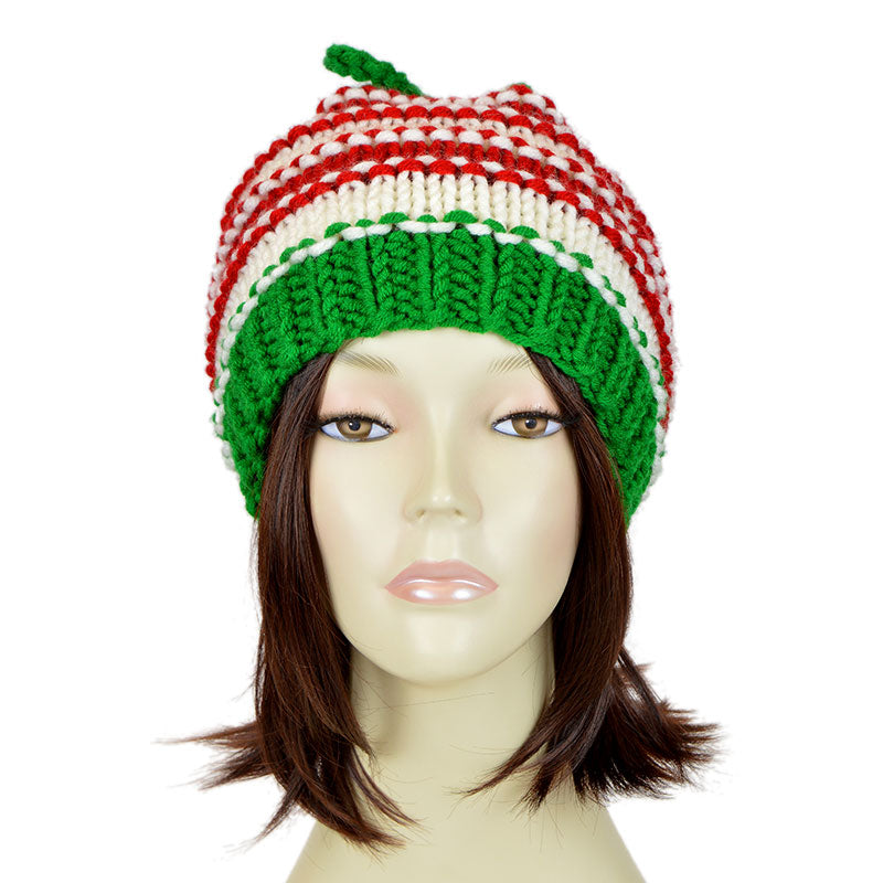 Christmas Hat Ponytail Beanie Xmas Striped Hat Red White Green Santa Hat Elf Hat