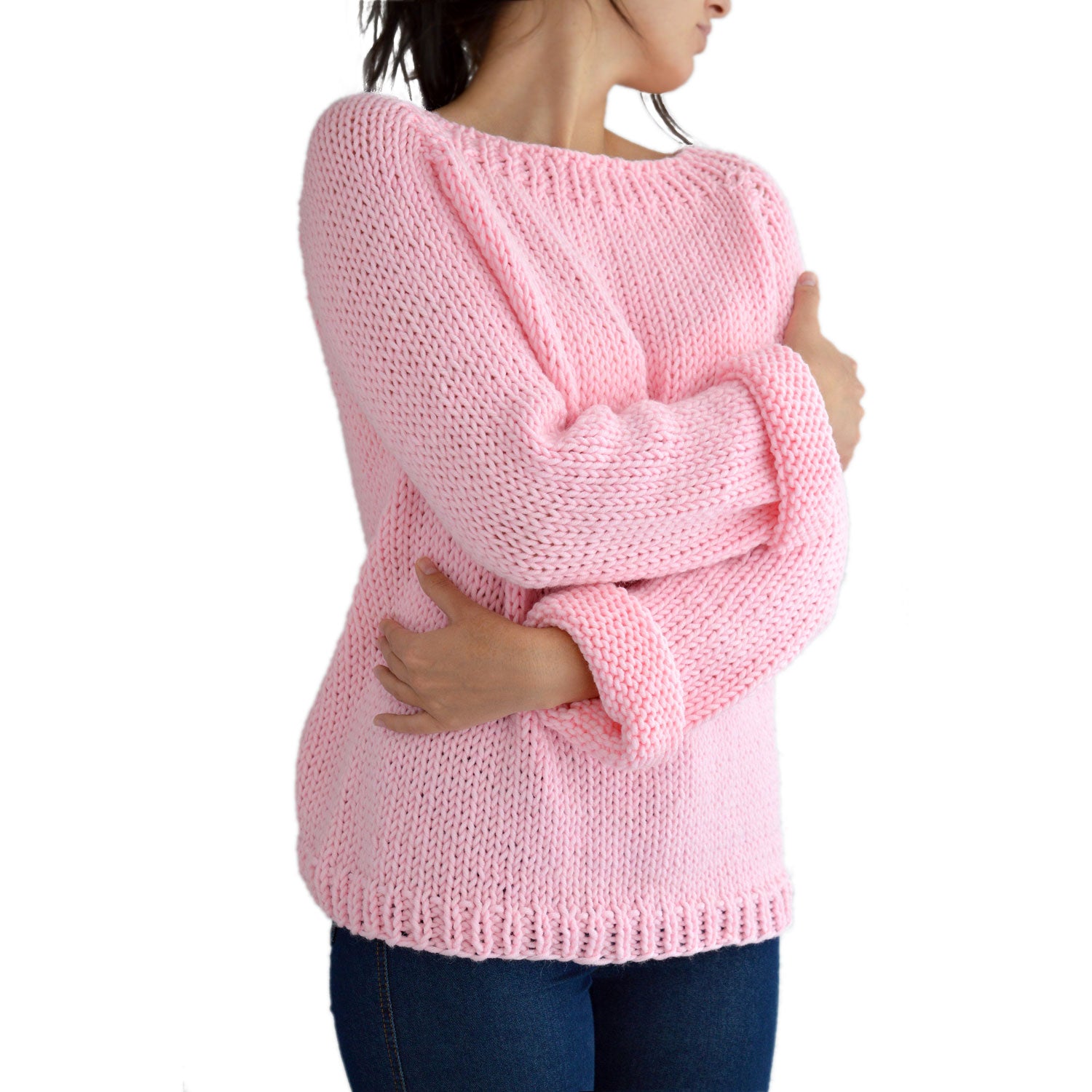 Easy oversized sweater knitting pattern. Light pink kawaii clothing. Easy to follow downloadable oversized jumper knitting pattern. Sweater is knitted from bottom to top on circular needles and fits S and M sizes. PDF file, video tutorials. I especially recommended pastel colors. This pullover has lightweight design and goes great with light colors.