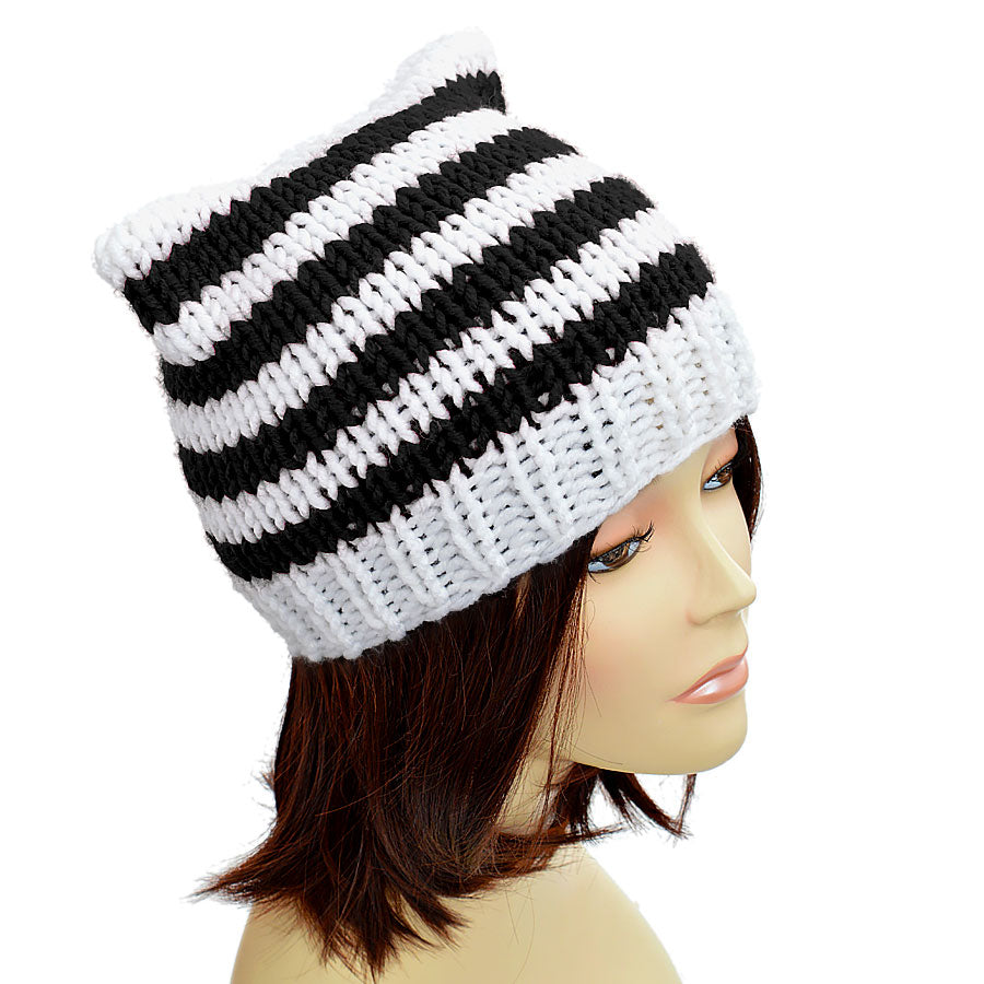 Emo Cat Ear Beanie Women's Men's Emo Beanie Black White Emo Hat