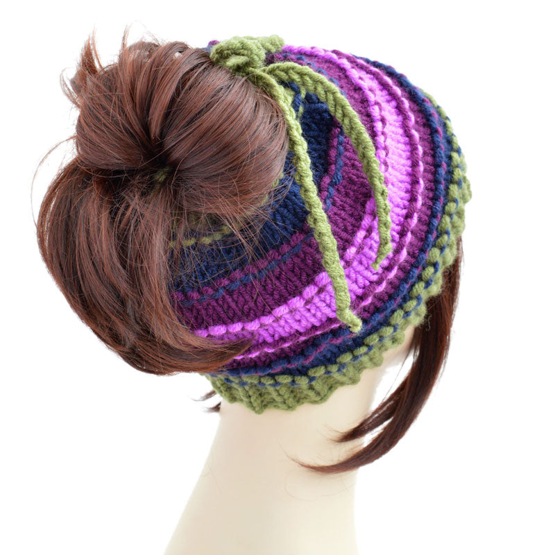 Knitted Ponytail Hat Scarf Colorful Men's Women's Ponytail Beanie Hole Hat