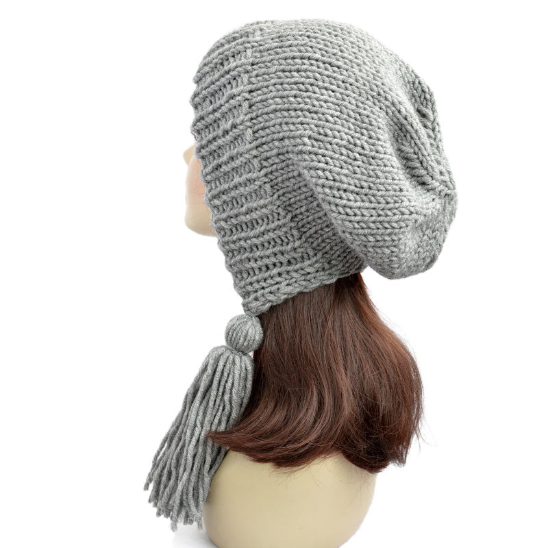 Slouchy Beanie With Tassels Women's Men's Oversized Beanie