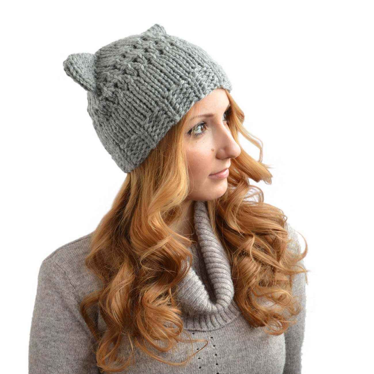 Summer beanie with cat ears, knitted hat with cat ears and holes - ventilated hat, customizable color. Gray summer beanie with cat ears.