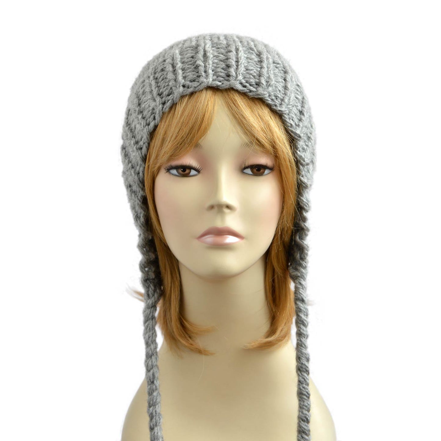 Tassel Hat With Pom Pom Grey Slouchy Beanie With Tassels And Braids Pigtails