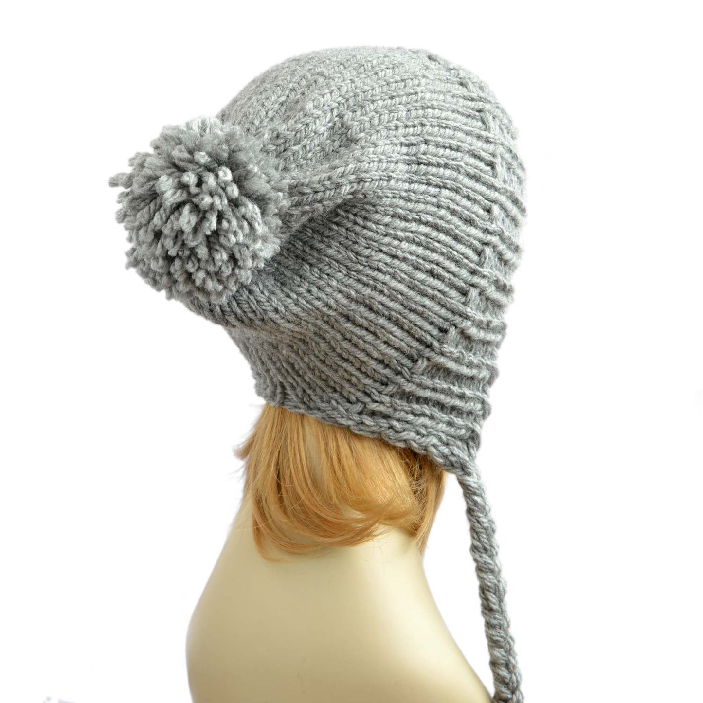 Tassel Hat With Pom Pom Grey Slouchy Beanie With Tassels And Braids Pigtails